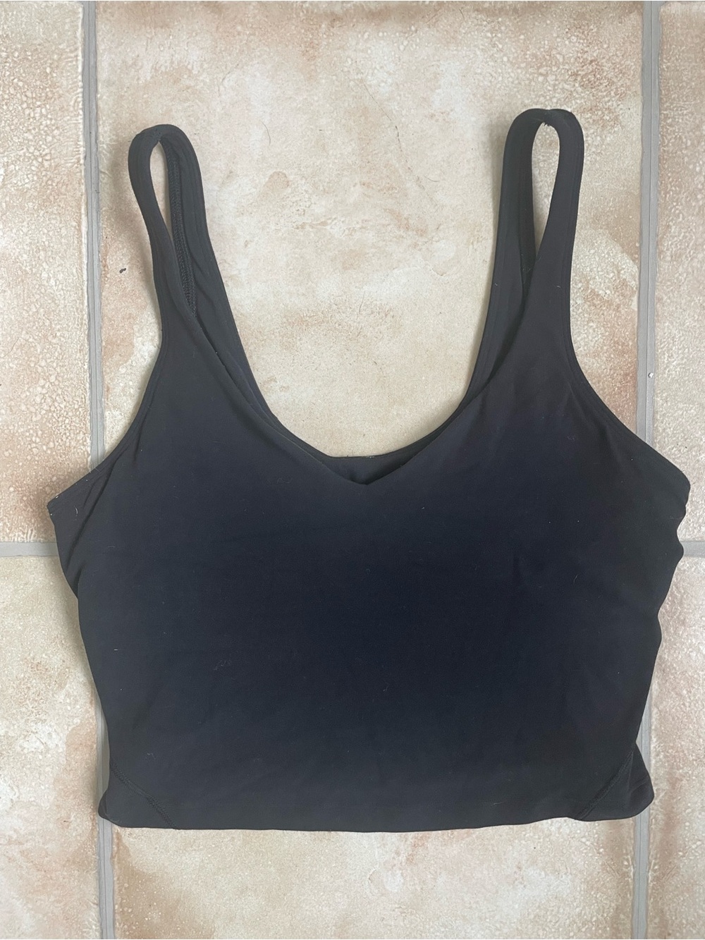Lululemon cropped black Align tank top Nulu fabric scoop neck, silver logo; M